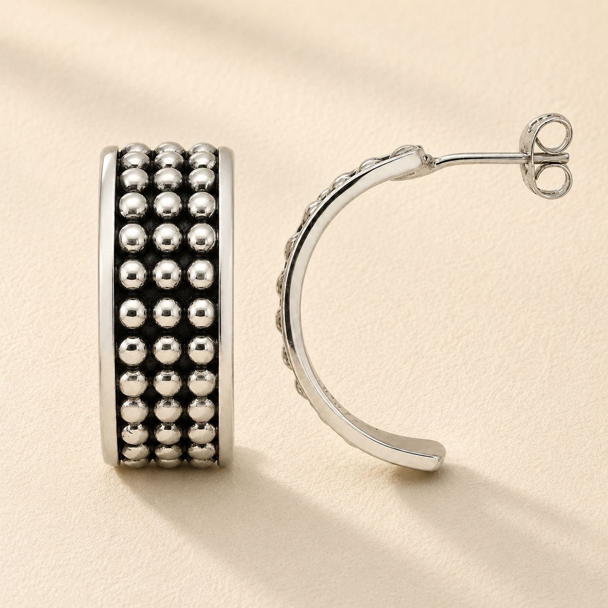 Beaded Half-Hoop Post Earrings