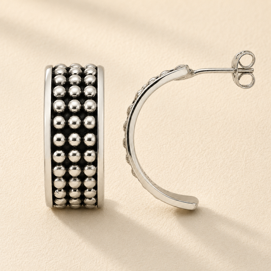 Beaded Half-Hoop Post Earrings