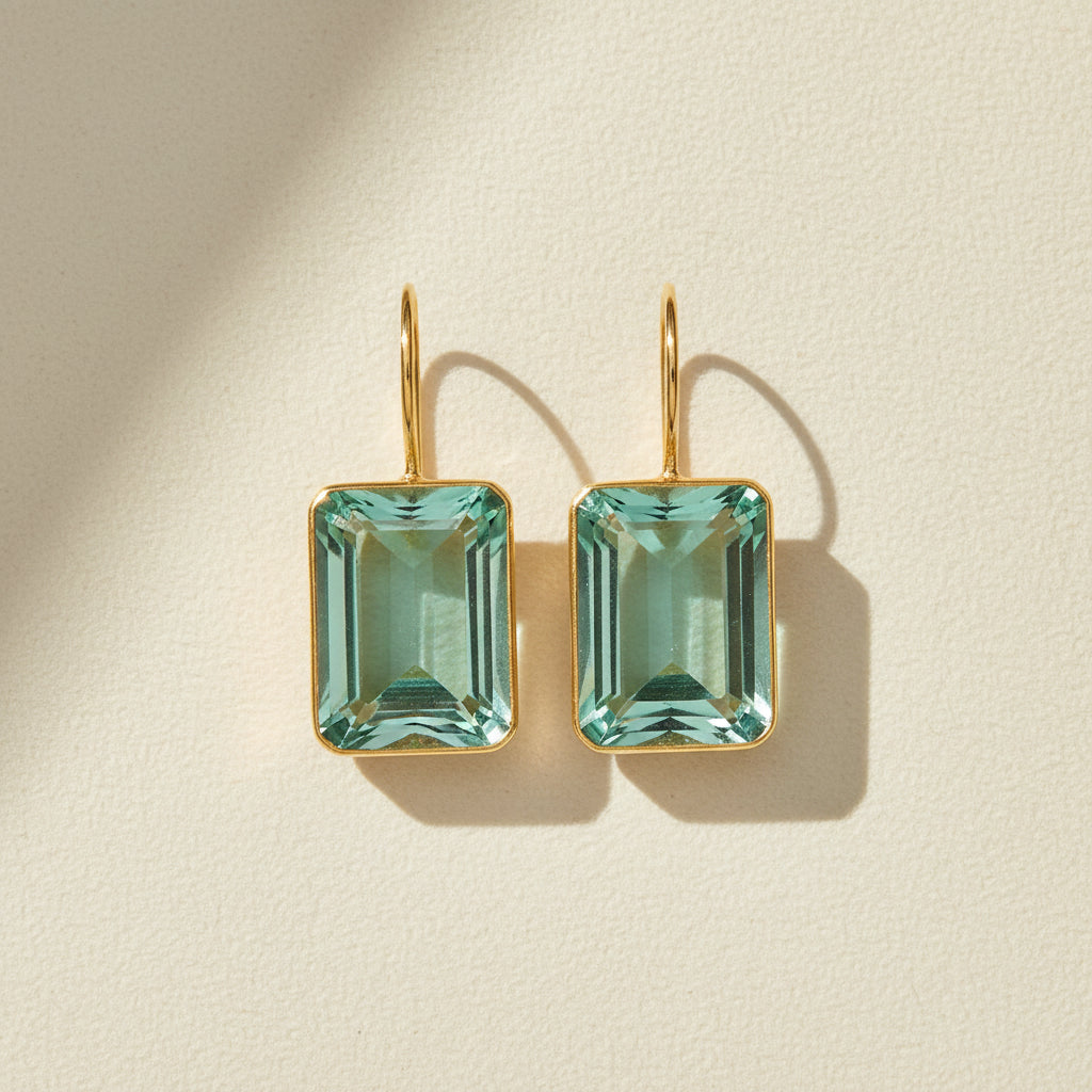 Sage Gold Emerald Cut Valencia Earrings