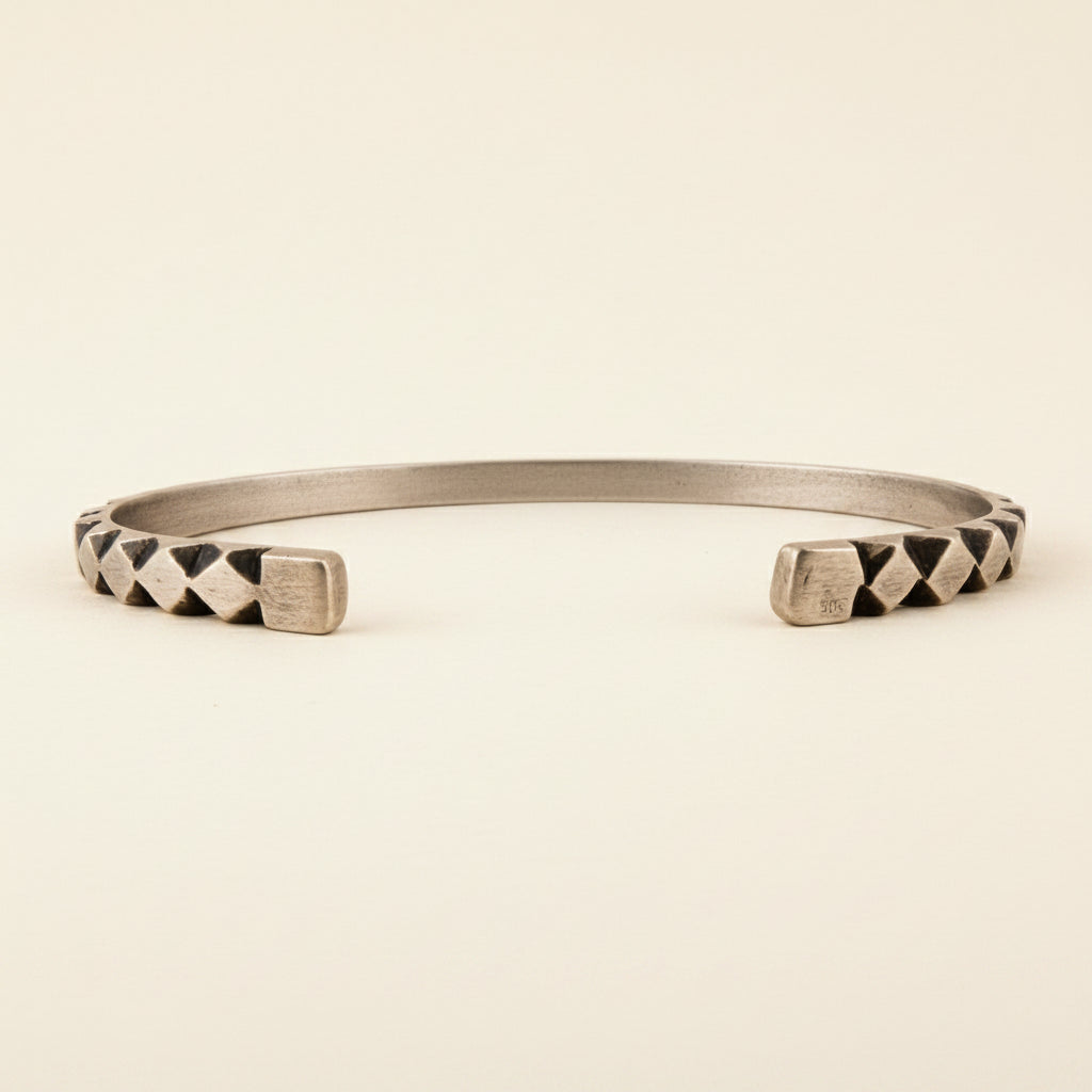 Hand Carved Diamond Pattern Cuff Bracelet