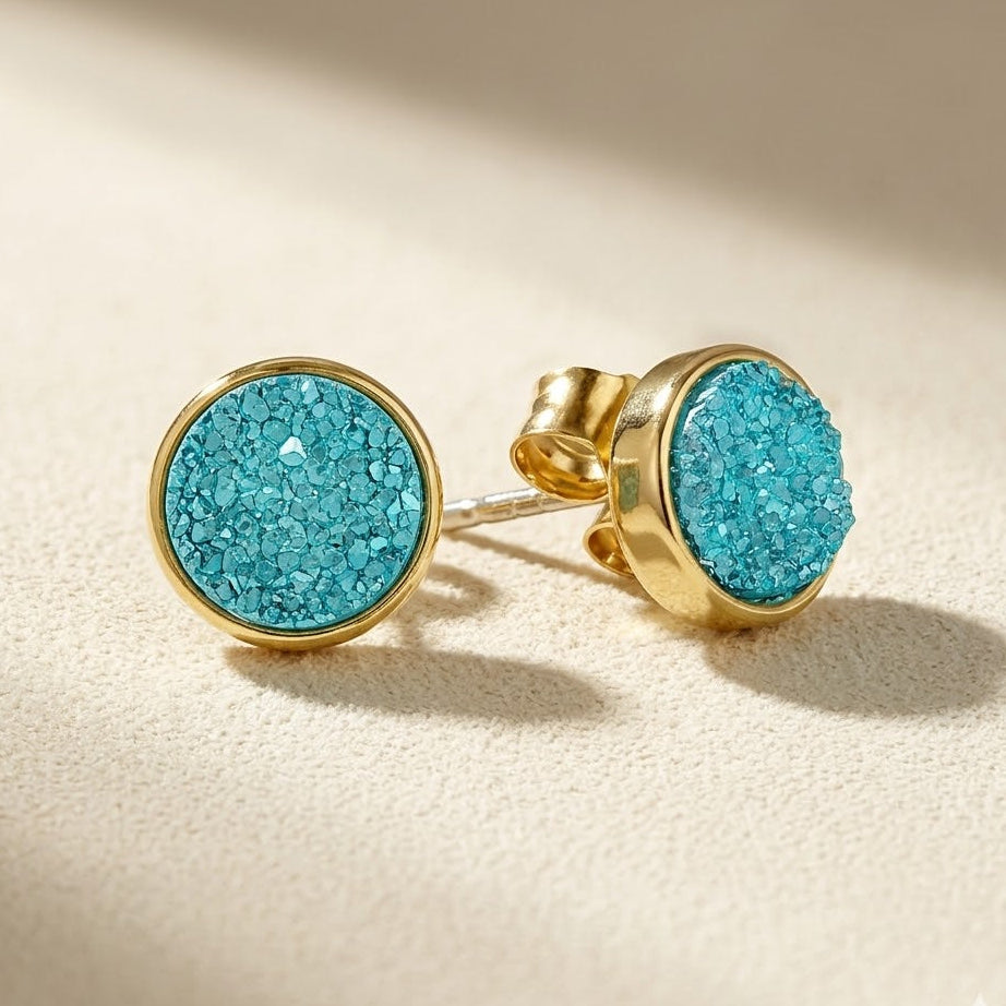 Small Round Druzy Stud Earrings