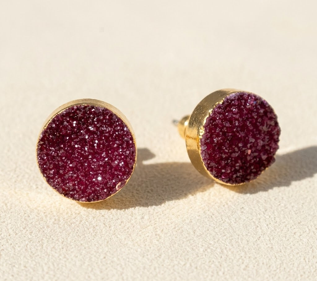 Large Round Druzy Stud Earrings
