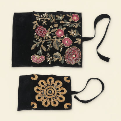 Handmade Gold Floral Embroidered Jewelry Rolls