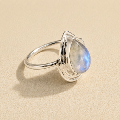 Rainbow Moonstone Teardrop Ring