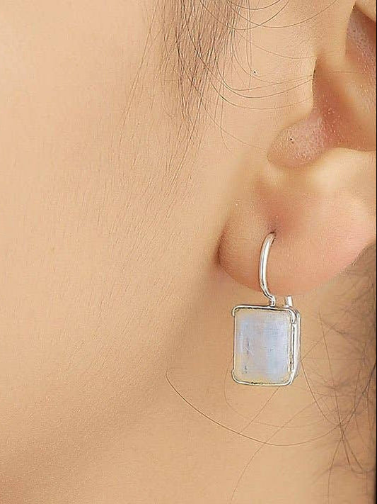 Rectangle Rainbow Moonstone Drop Earrings