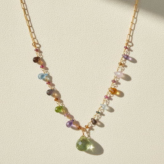 Green Amethyst Wildflower Paperclip Necklace