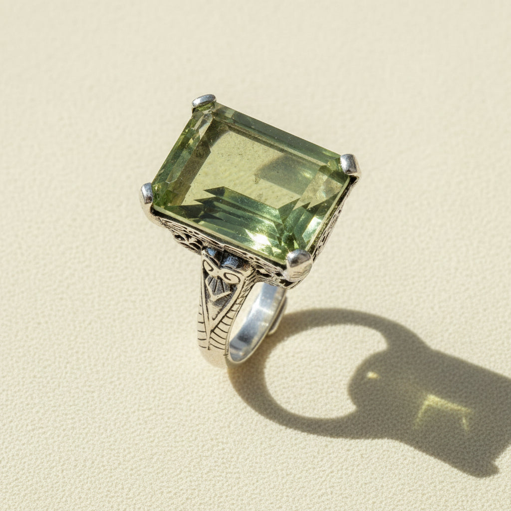 Green Amethyst Filigree Statement Ring