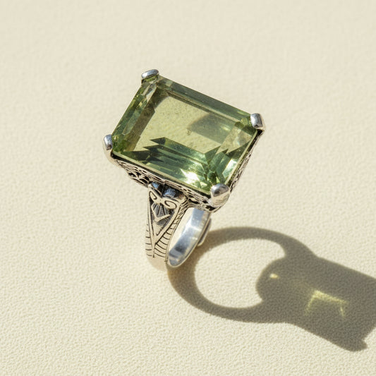 Green Amethyst Filigree Statement Ring