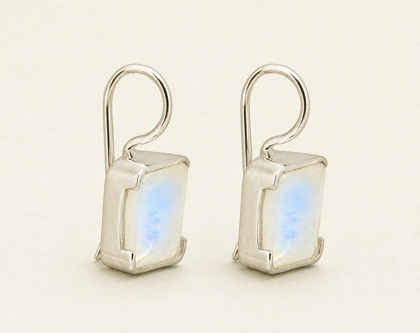 Rectangle Rainbow Moonstone Drop Earrings