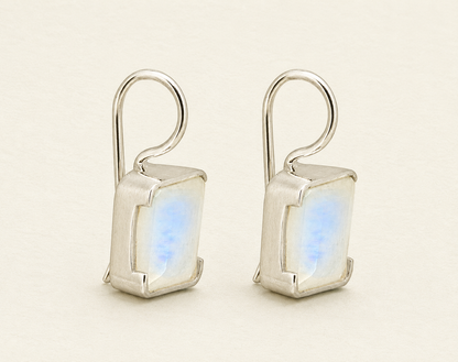 Rectangle Rainbow Moonstone Drop Earrings