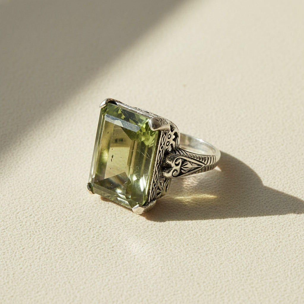 Green Amethyst Filigree Statement Ring