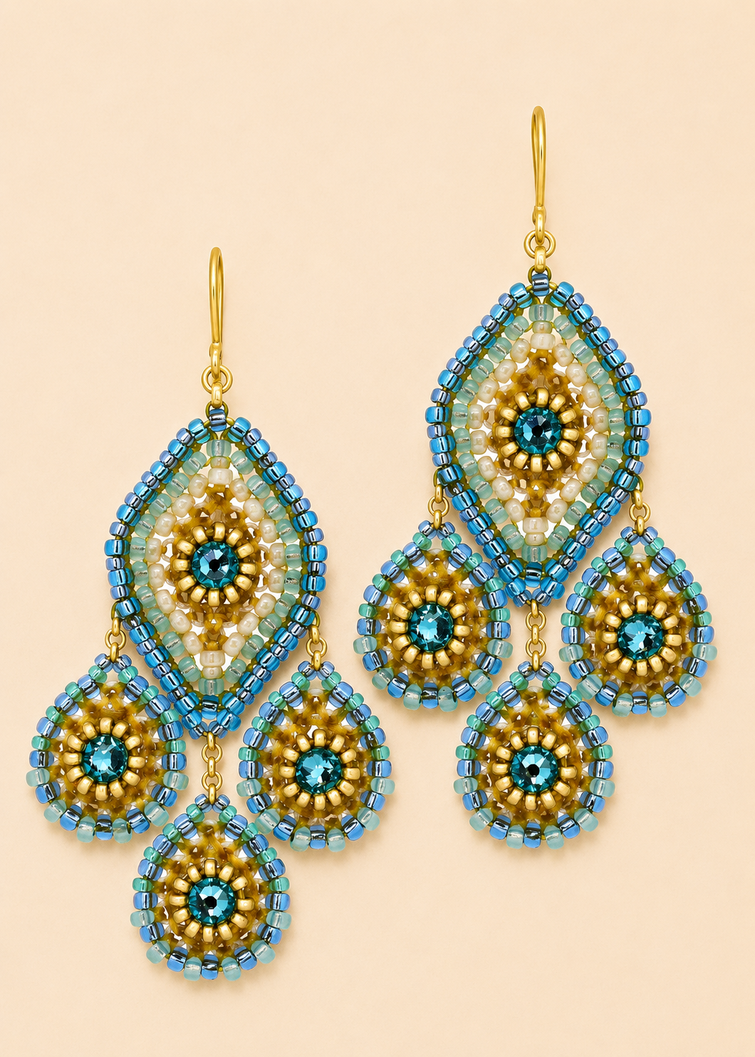 Chandelier  BeadedEarrings in Shades of Blue