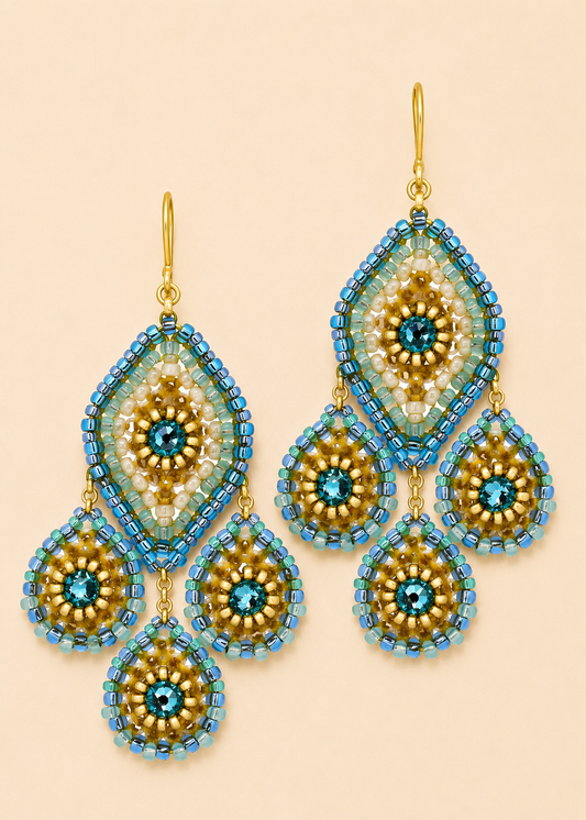 Chandelier  BeadedEarrings in Shades of Blue