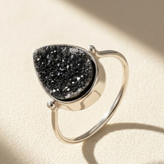 Dainty Teardrop Druzy Ring