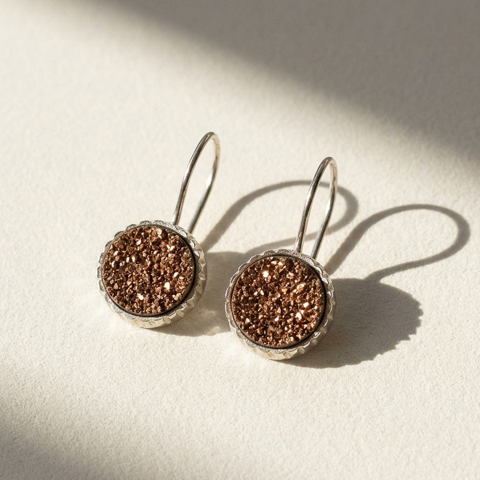 Large Round Druzy Dangle Earrings