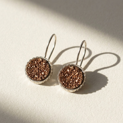 Large Round Druzy Dangle Earrings