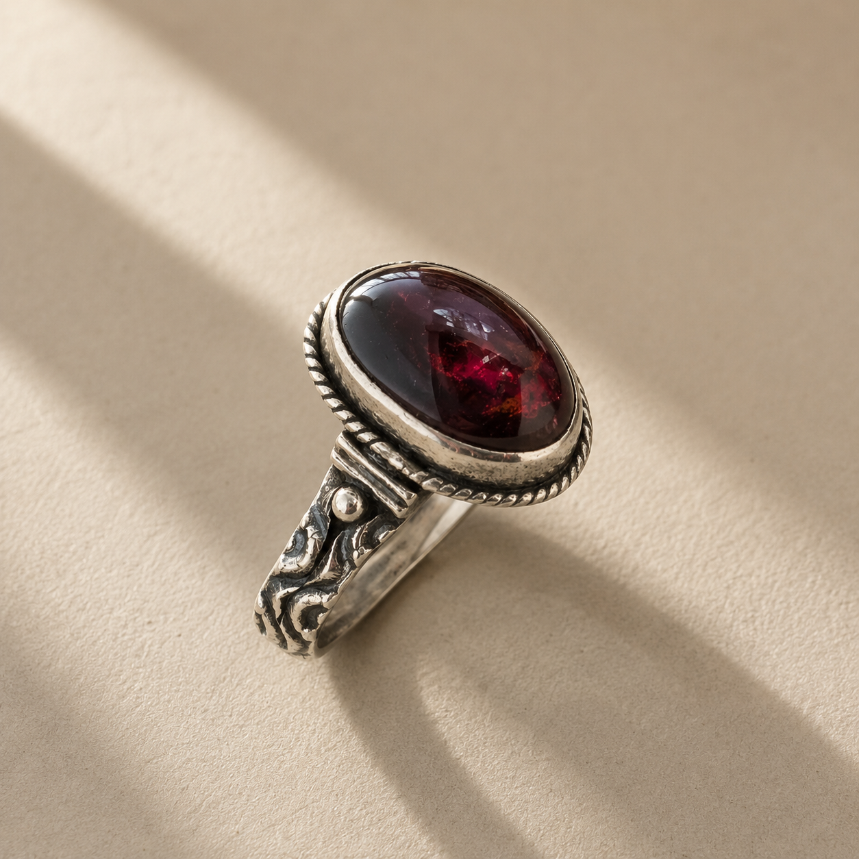 Large Oval Cabochon Garnet Ring