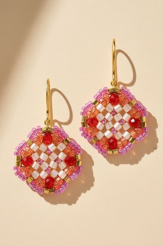 Mini Clover Beaded Earrings in Shades of Pink