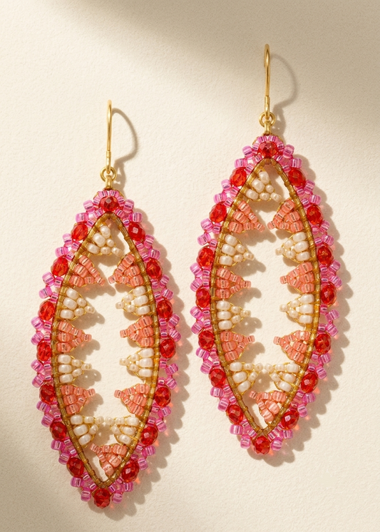 Pink Open Marquis Beaded Earrings