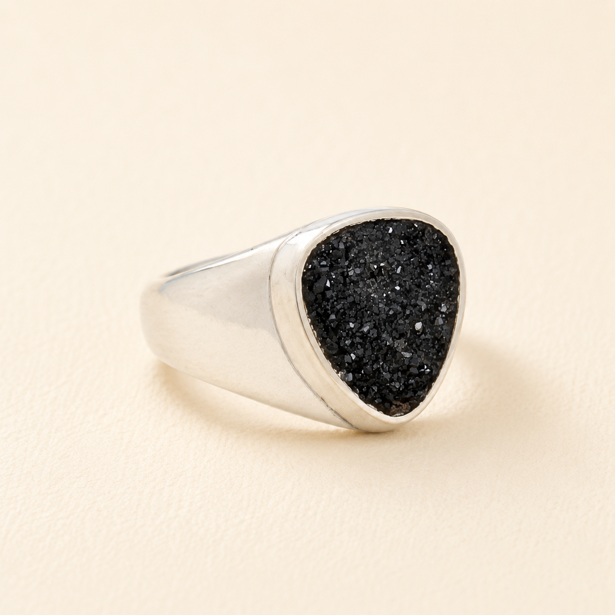 Triangle Black Druzy Wide Band Ring