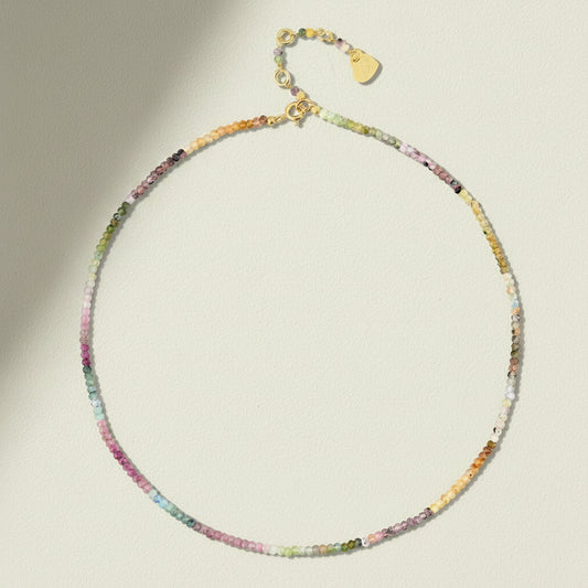 Watermelon Tourmaline Gemstone Beaded Choker Necklace