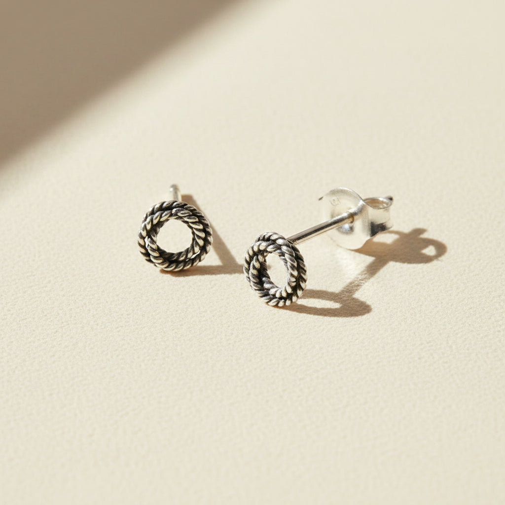 Open Braid Twisted Rope Knot Loop Stud Earrings