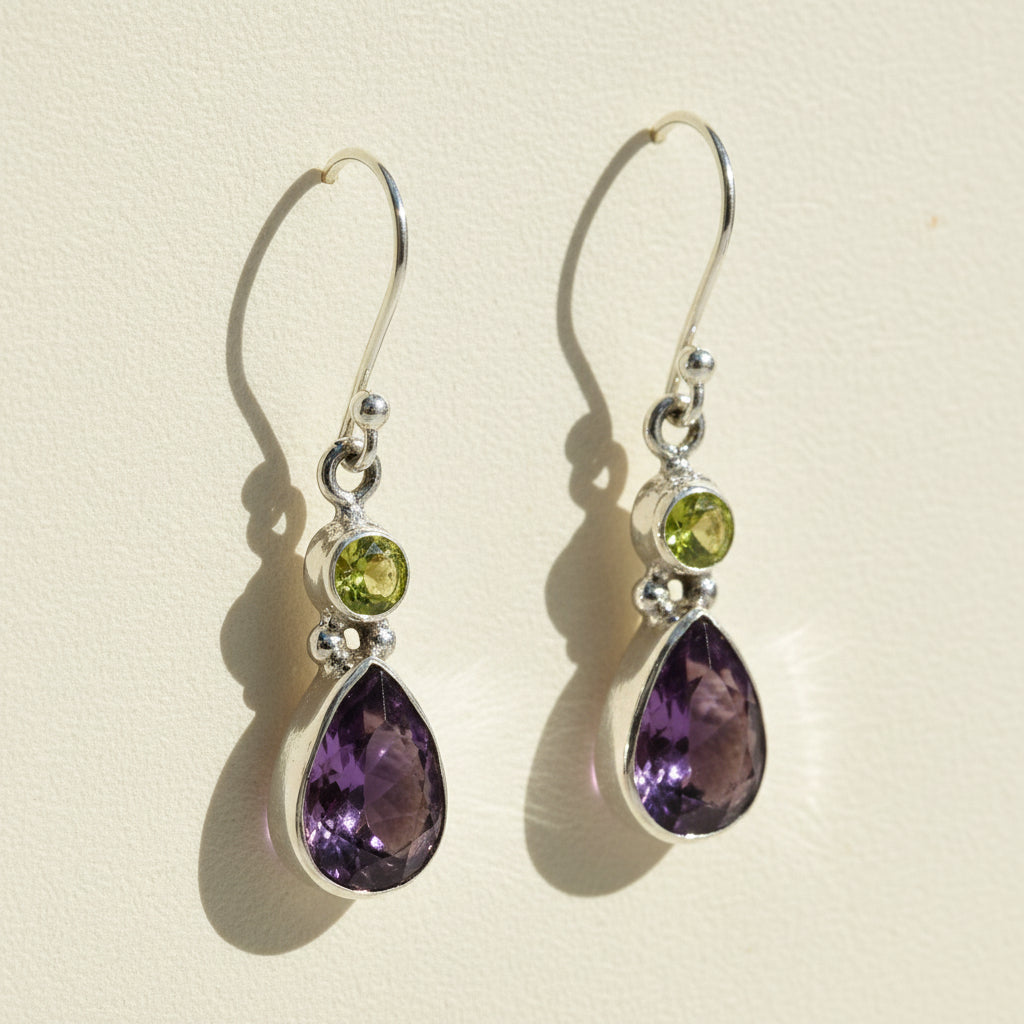 Amethyst & Peridot Dangle Earrings
