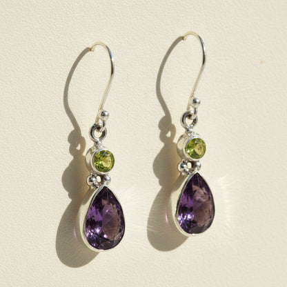 Amethyst & Peridot Dangle Earrings