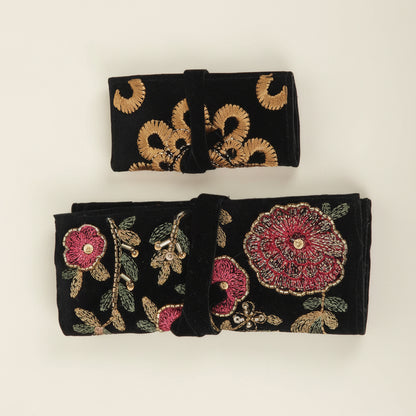 Handmade Gold Floral Embroidered Jewelry Rolls