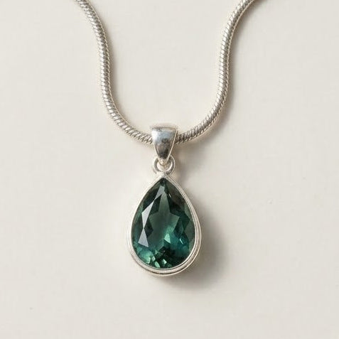Green Tourmaline Teardrop Pendant Necklace