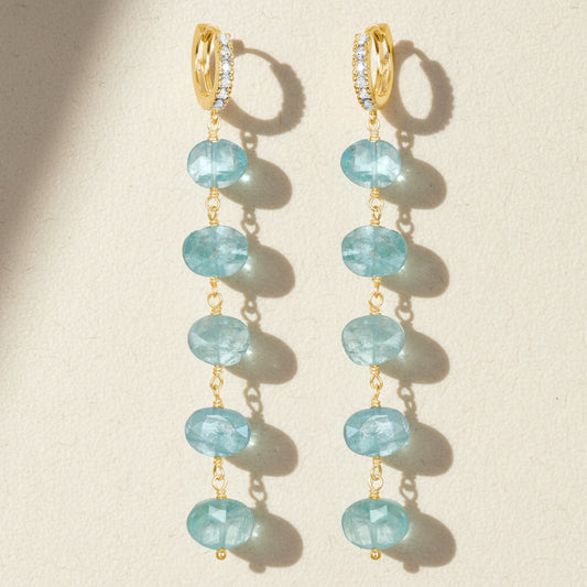 Long Kyanite Drop Earrings with CZ Accents