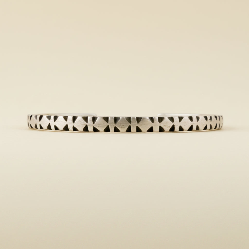 Hand Carved Diamond and Stripe Pattern Cuff Bracelet