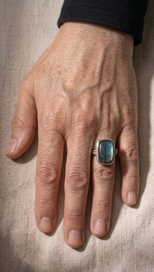 Oversized Labradorite Ring With Brass Accents