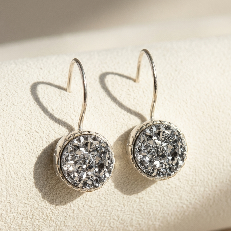 Large Round Druzy Dangle Earrings