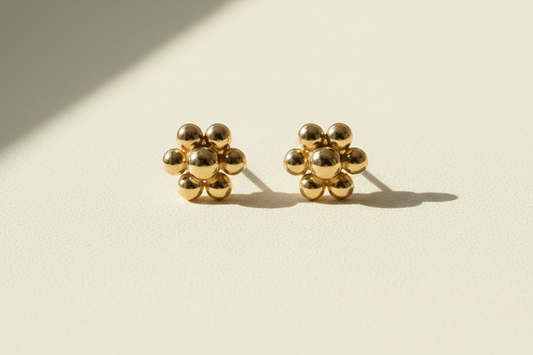 14K Yellow Gold Granulated Flower Stud Earring
