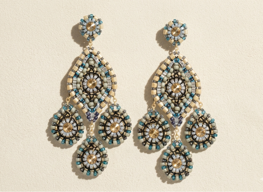 Iolite and Gold Beaded Chandelier Earring