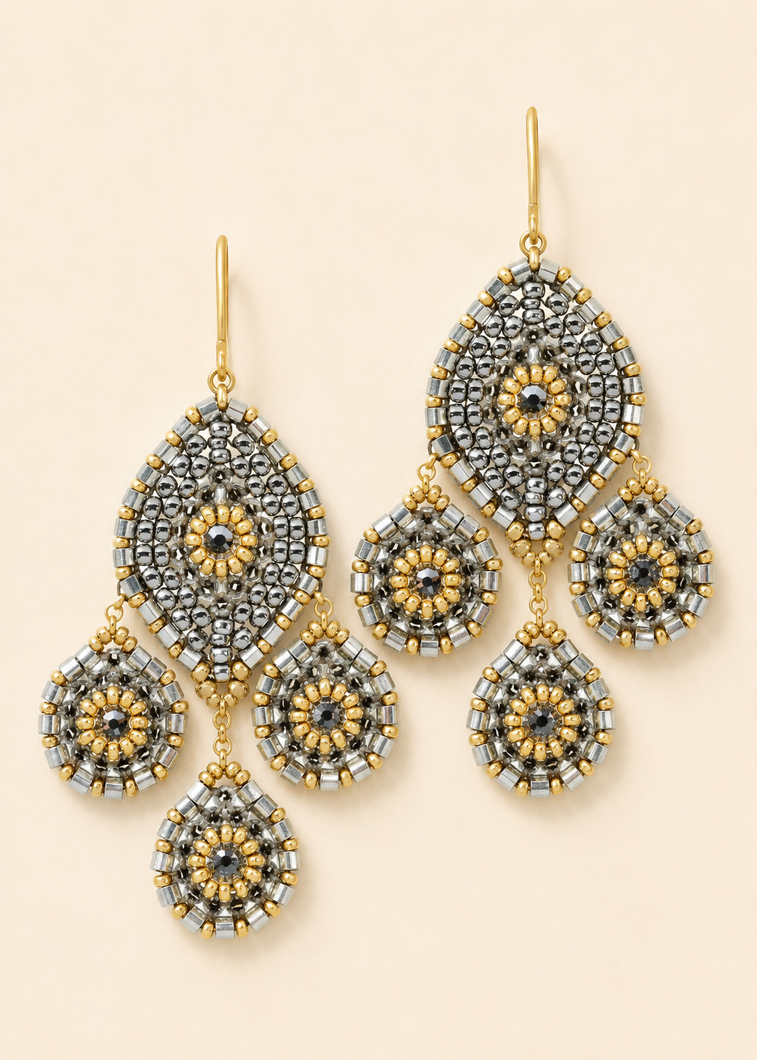 Beaded Chandelier Earring in Silver and Gold