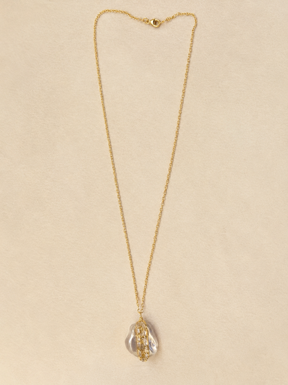 Bead Wrapped Pearl Pendant Necklace