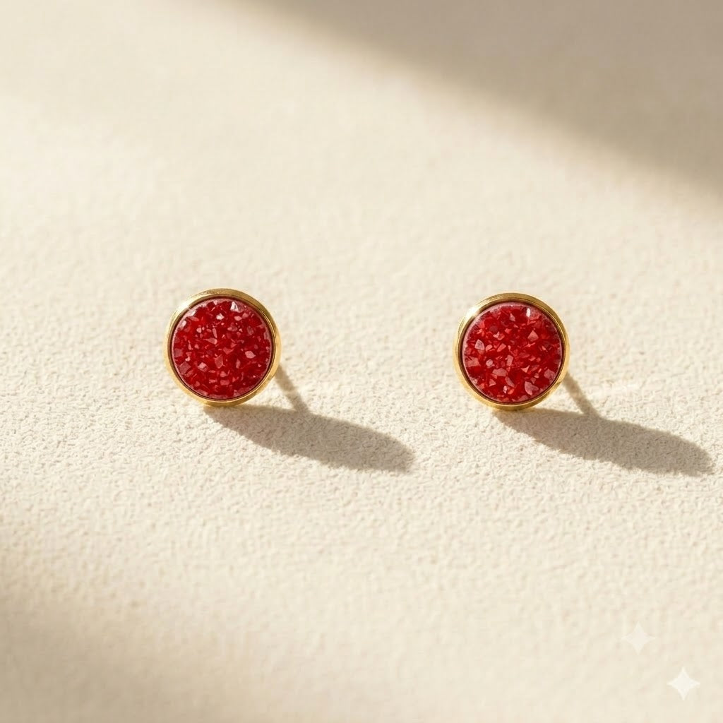 Small Round Druzy Stud Earrings