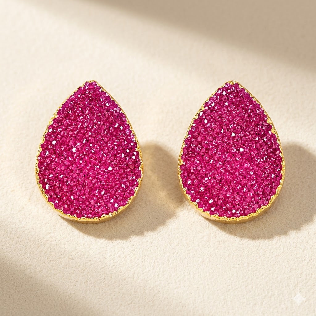 Teardrop Druzy Stud Earrings