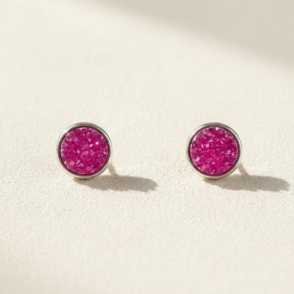 Small Round Druzy Stud Earrings