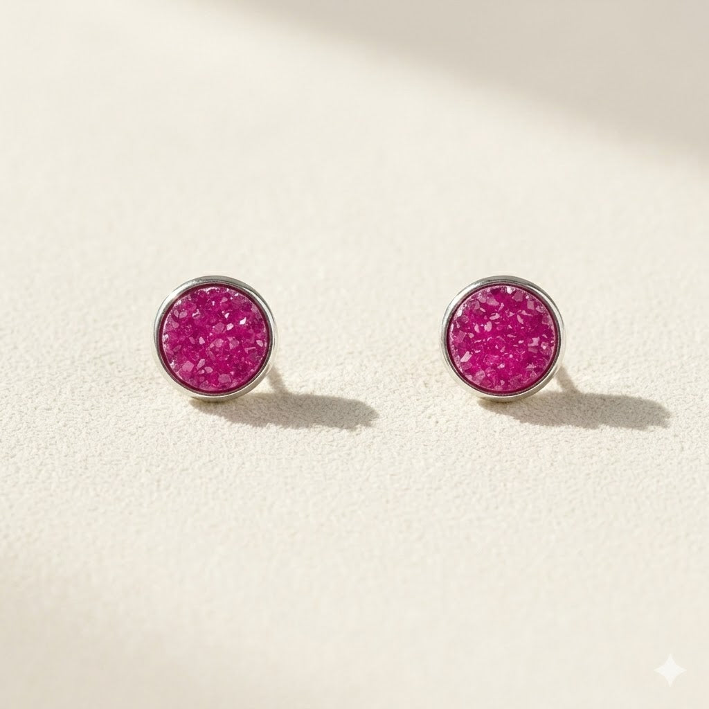 Small Round Druzy Stud Earrings