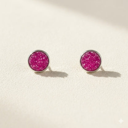 Small Round Druzy Stud Earrings