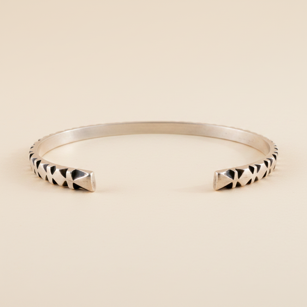 Hand Carved Diamond and Stripe Pattern Cuff Bracelet
