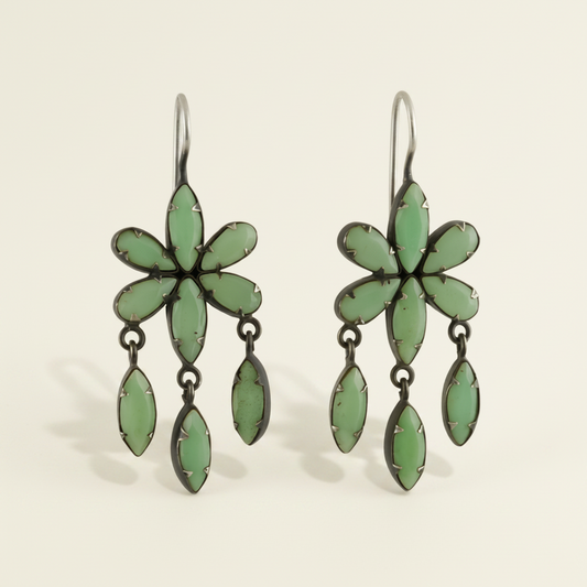Chrysoprase Flower Earring with Faceted Marquis Dangles