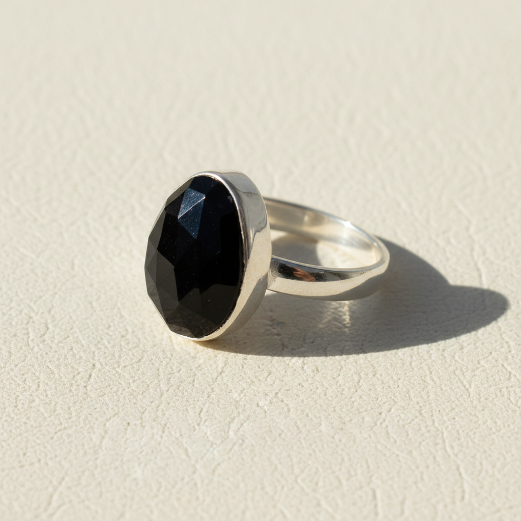 Black Spinal Checkerboard Cut Ring