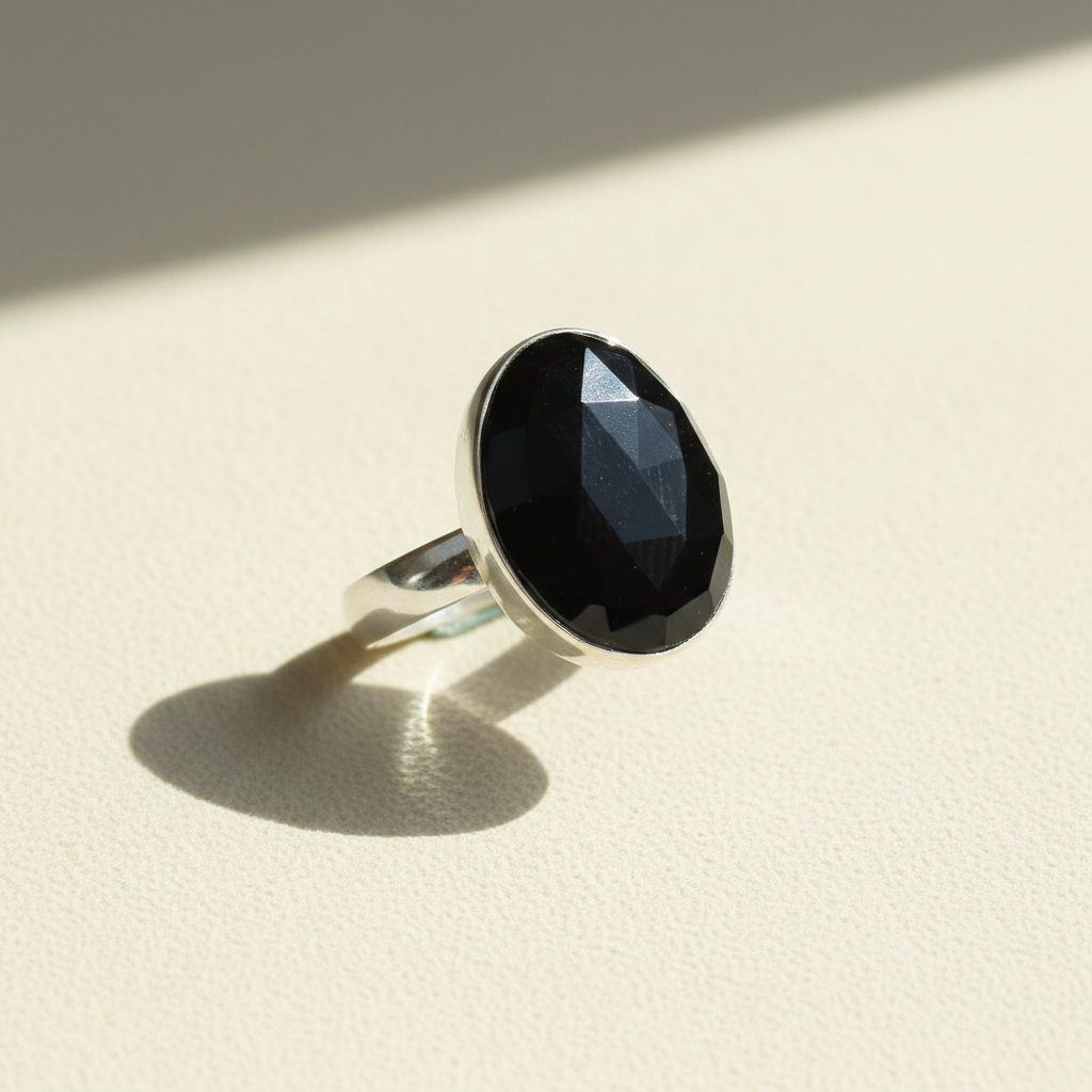 Black Spinal Checkerboard Cut Ring