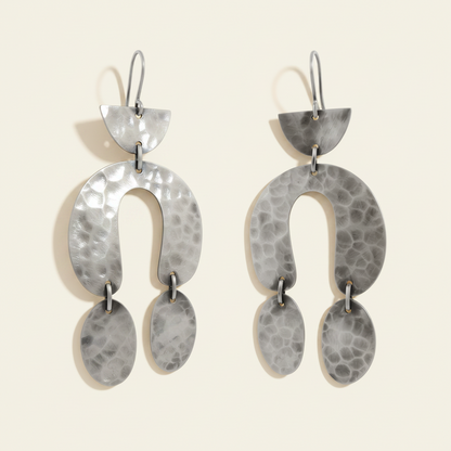 Large Hammered Mid-Century Drop Earrings