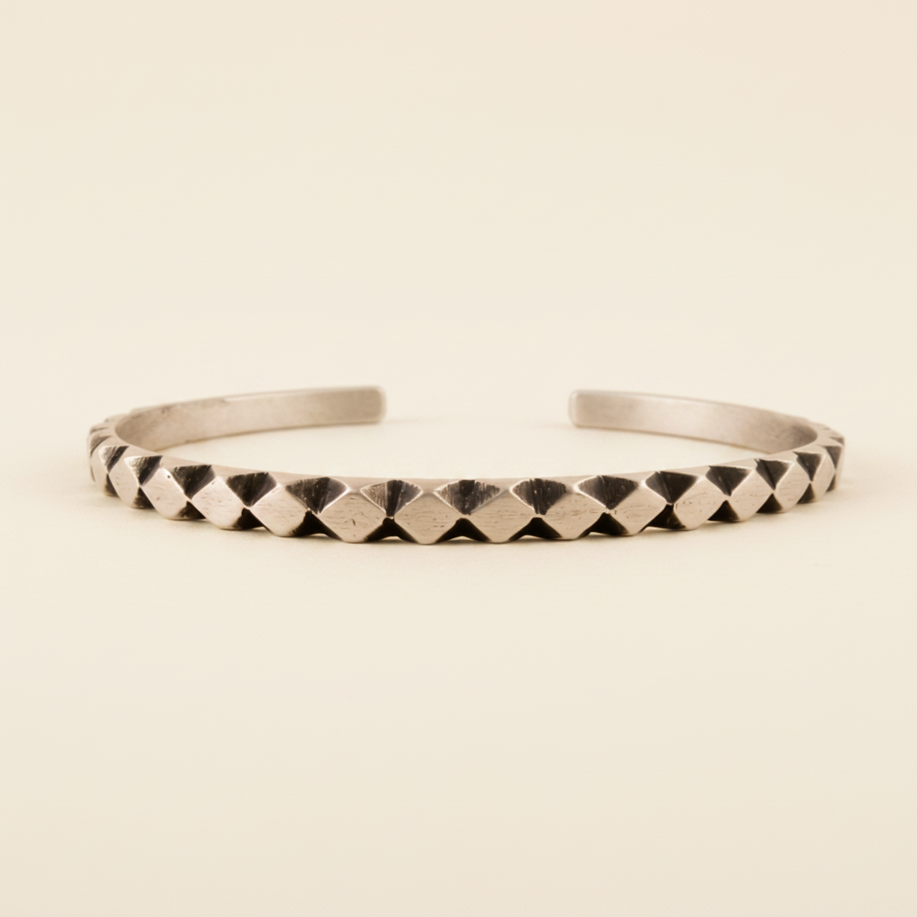 Hand Carved Diamond Pattern Cuff Bracelet