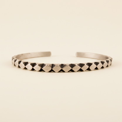 Hand Carved Diamond Pattern Cuff Bracelet